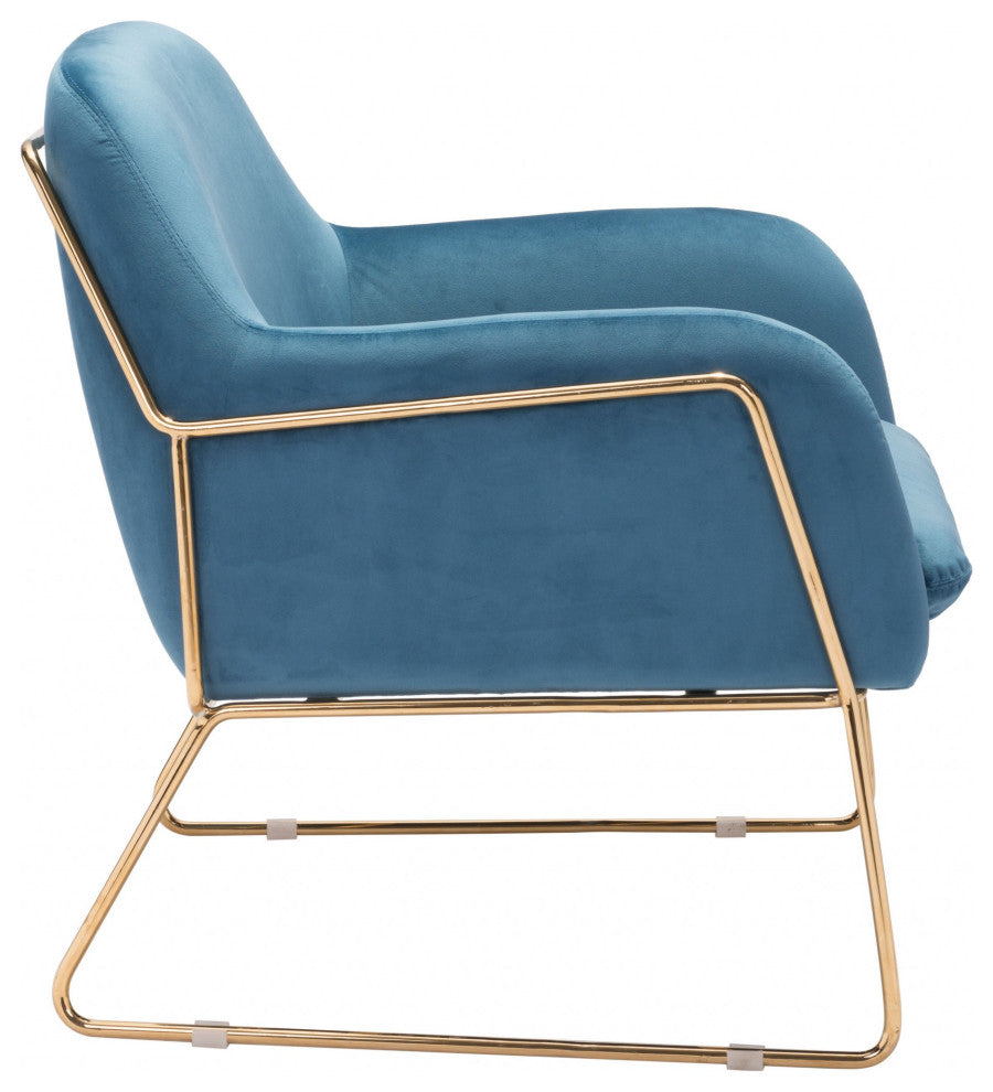 Comfy Square Teal Velvet and Gold Accent Arm Chair