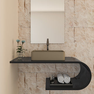 19in Bathroom Concrete Rectangular Vessel Sink with Drainer, Taupe Clay