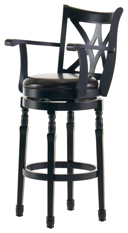 Similan Contemporary Bonded Leather Swivel Barstool, Black