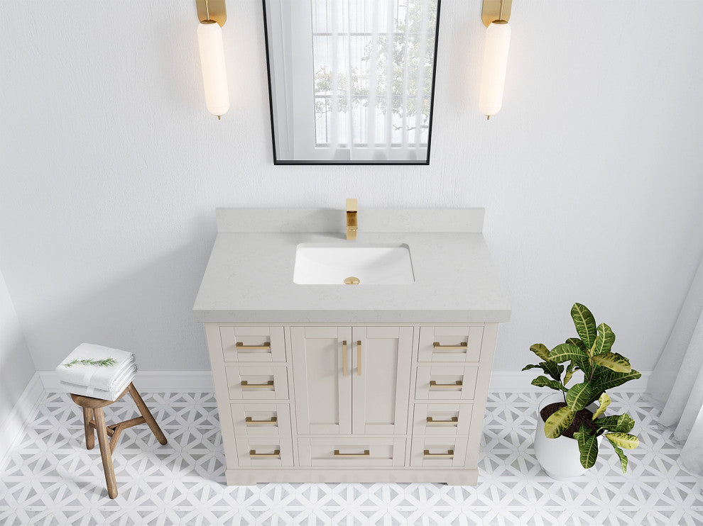 Boston 42" Single Sink Bath Vanity in Fine Grain 2" Carrara Quartz