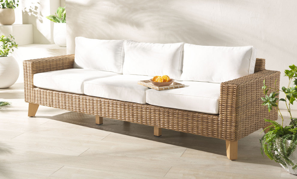 Safavieh Couture Indoor-Outdoor Margarita Wicker Patio Sofa, Natural/White