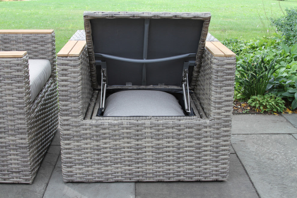 3-Piece Teak and Wicker Storage Chat Set