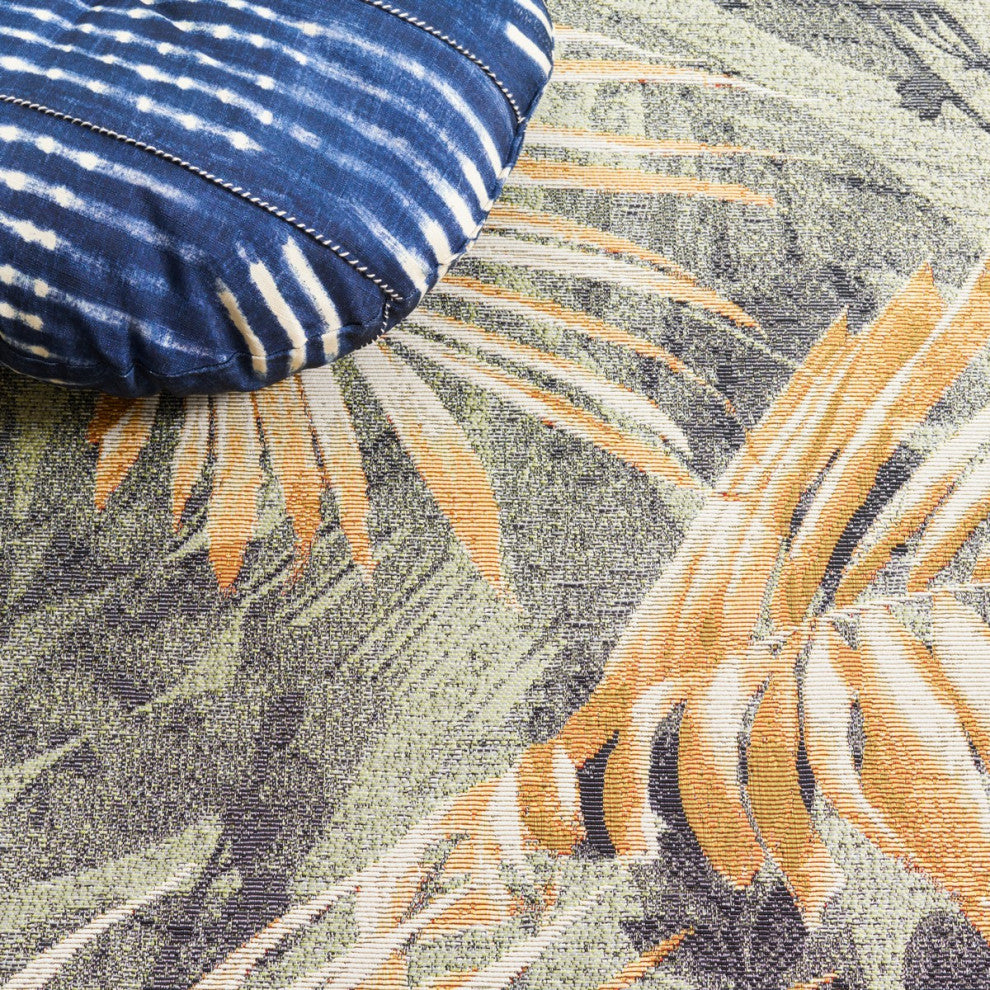 Safavieh Barbados Collection Indoor-Outdoor, BAR543 Rug, Green/Black/Gold, 6'6" Square