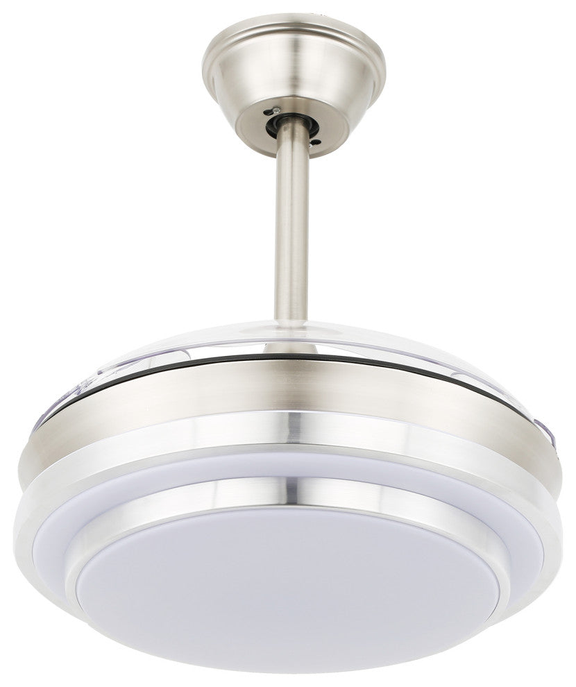 36" Modern Retractable Ceiling Fan With Light Kit, Remote Control, Chrome
