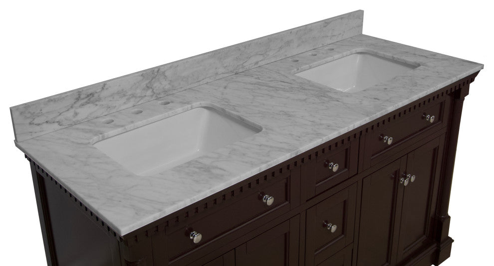 Sydney 60" Bathroom Vanity, Chocolate, Carrara Marble, Double Sink