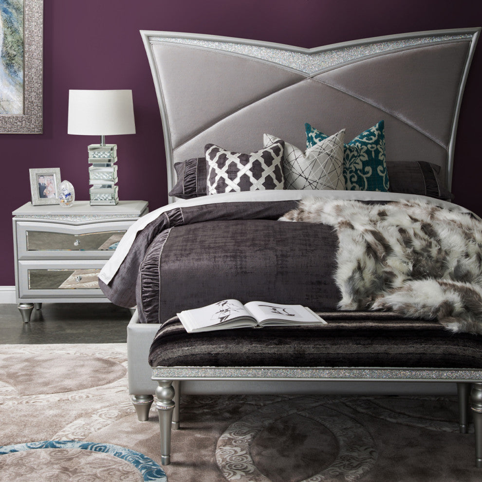 Melrose Plaza Eastern King Velvet Panel Bed, Dove Gray