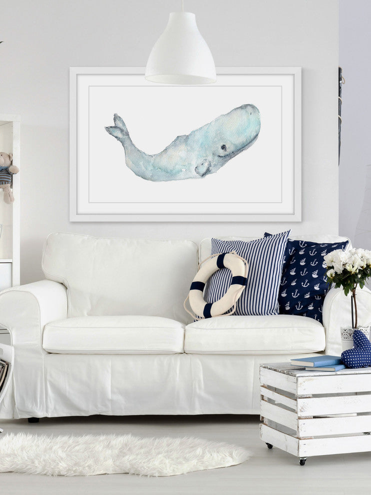 Marmont Hill, "Sperm Whale" by Thimble Sparrow Framed Painting Print, 45x30