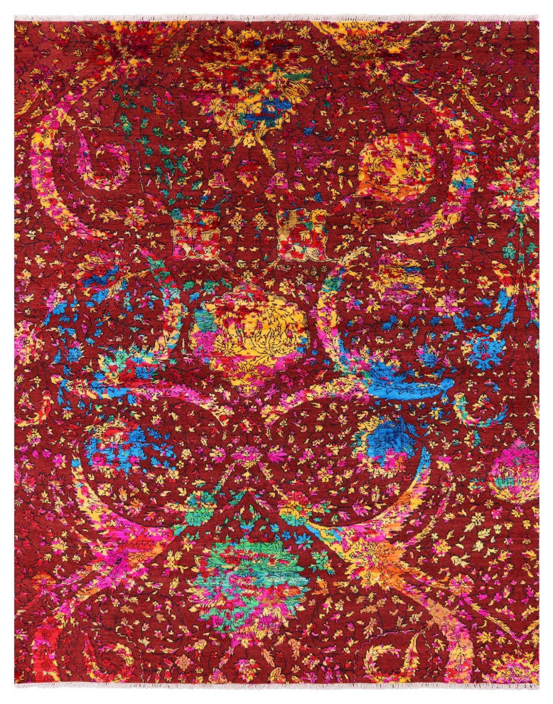 Persian Sickle Leaf Design Wool and Silk Handmade Rug 7' 10" X 10' 1" Q11850