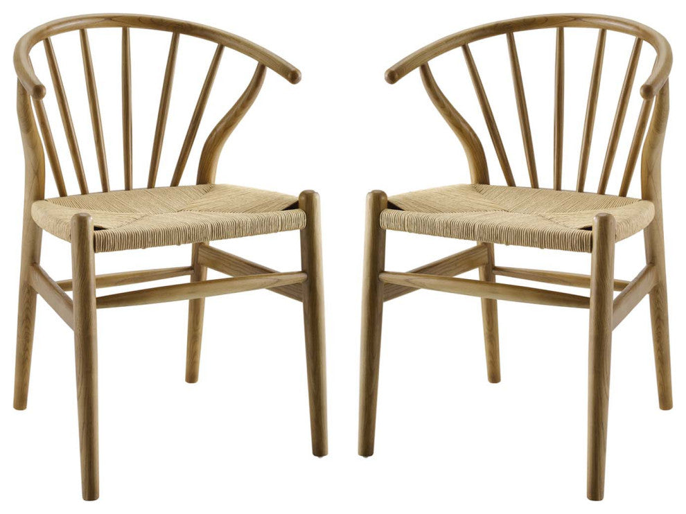 Side Dining Chair, Set of 2, Wood, Brown Natural, Modern, Cafe Bistro Restaurant