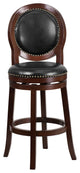 30" High Cappuccino Wood Barstool With Black Leather Swivel Seat