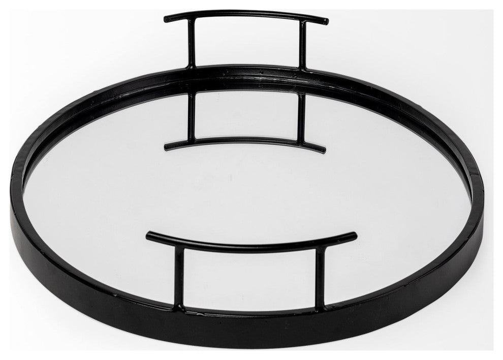 Ansel Black Metal Mirrored Bottom Oval Serving Tray