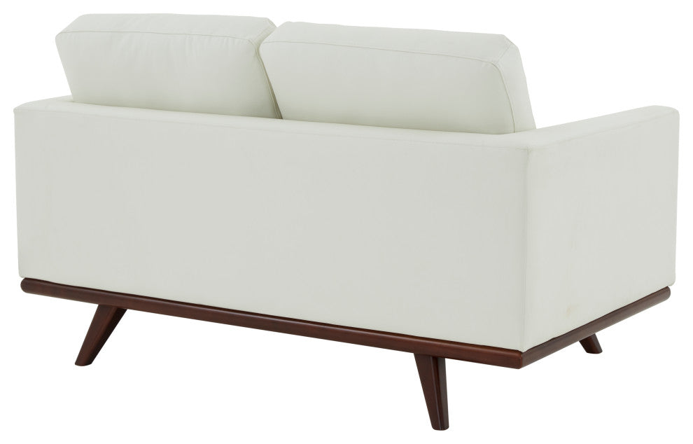 LeisureMod Chester Modern Leather Loveseat With Birch Wood Base, White
