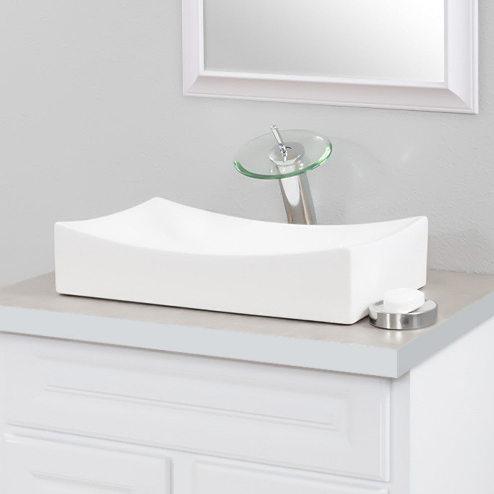 Modern Porcelain Vessel Sink and Faucet Set, Chrome