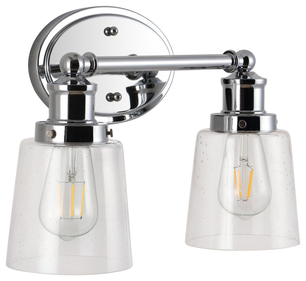Beverly 15" 2-Light Iron/Seeded Glass Classic Cottage LED Vanity Light, Chrome