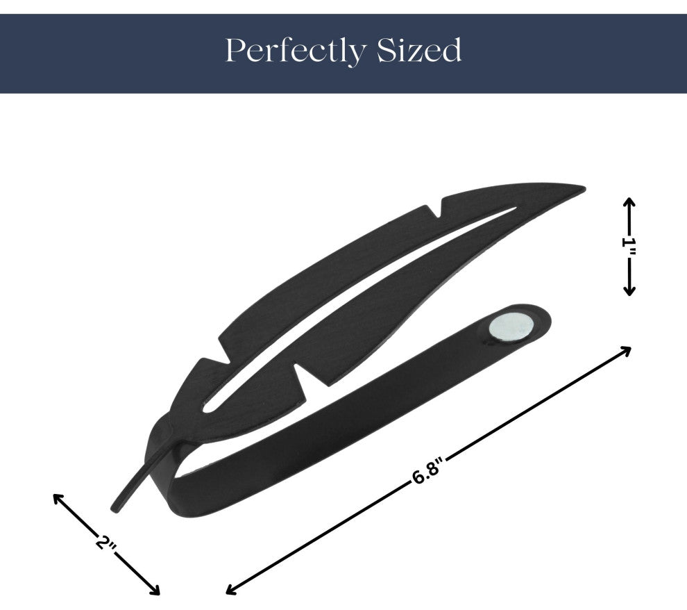 Metal Feather Curtain Tiebacks with Magnetic Closure "“ No Installation Needed, Black, Pack of 1