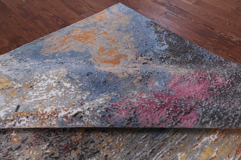 Abstract Hand Knotted Wool and Silk Rug 8' 2" X 10' 2" Q8874