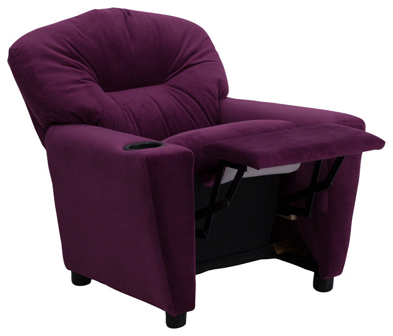Contemporary Purple Microfiber Kids Recliner With Cup Holder