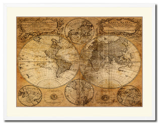World Vintage Old Map Print On Canvas With Picture Frame 28" X 37"