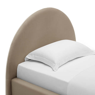 Resort Performance Velvet Arched Round Twin Platform Bed, Taupe