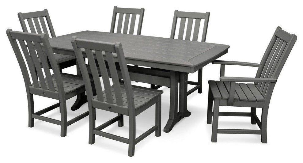 Polywood Vineyard 7-Piece Nautical Trestle Dining Set, Slate Gray