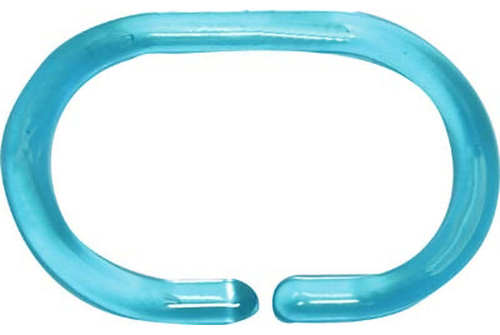 Shower Curtain Rings Plastic Hooks Solid or Clear Colors Set of 12, Clear Turquoise Blue