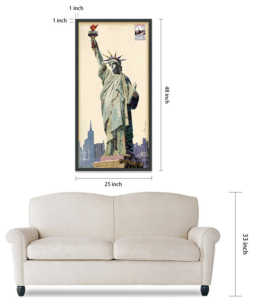 Lady Liberty Dimensional Handmade Collage Wall Art Framed Under Glass
