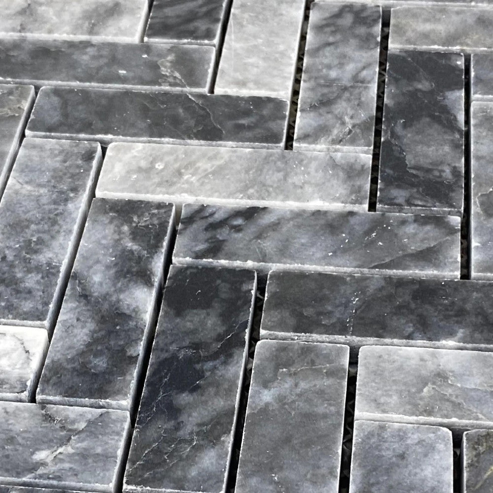 Luna Sky Marble 1"x3" Herringbone on 12" x 12" Mesh Mosaic Tile (10 sqft per box