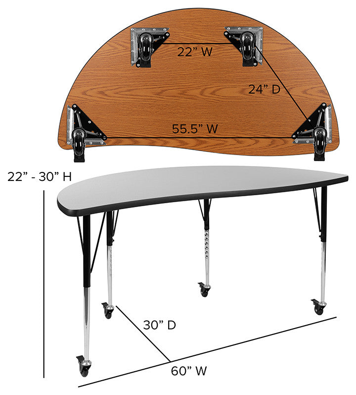 2 Piece Mobile 60" Circle Wave Kids Adjustable Activity Table Set, Gray