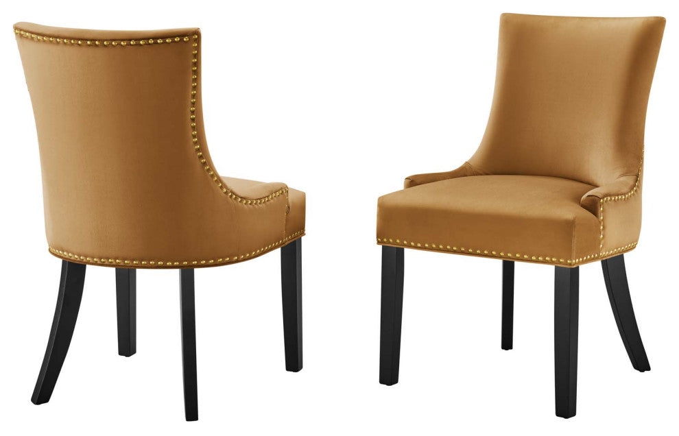 Dining Chair, Nailhead, Set of 2, Brown, Velvet, Modern, Bistro Hospitality