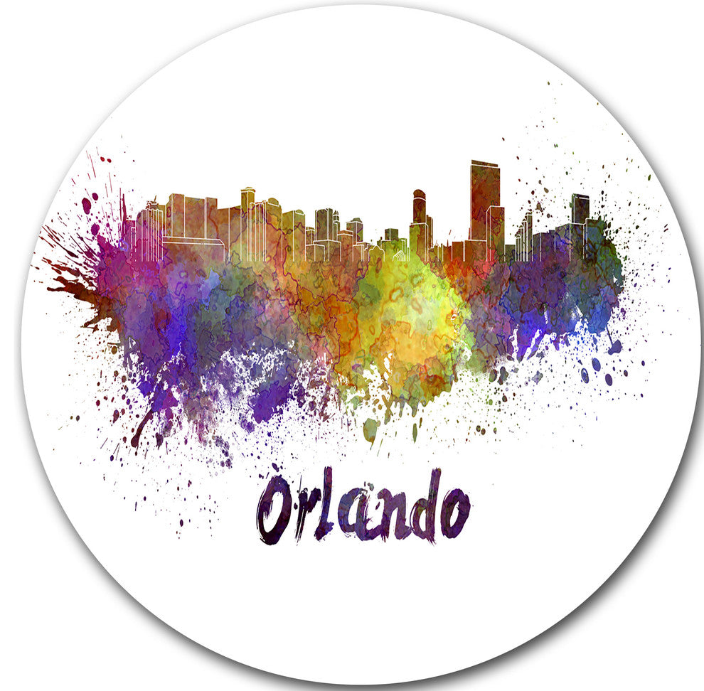 Orlando Skyline, Cityscape Disc Metal Artwork, 36"