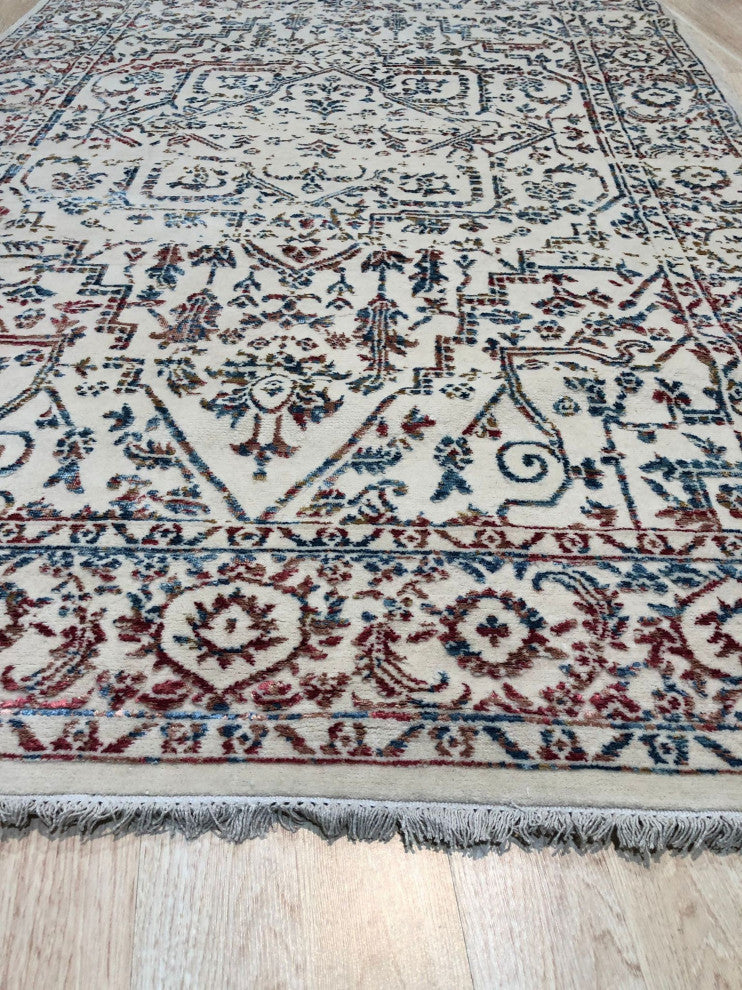 Hand Crafted Wool and Viscose Ivory/Multi Contemporary Modern Rug, 5'x8'