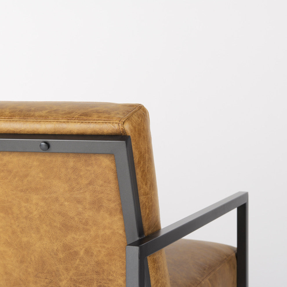 Armelle Genuine Leather With Solid Iron Frame Accent Chair