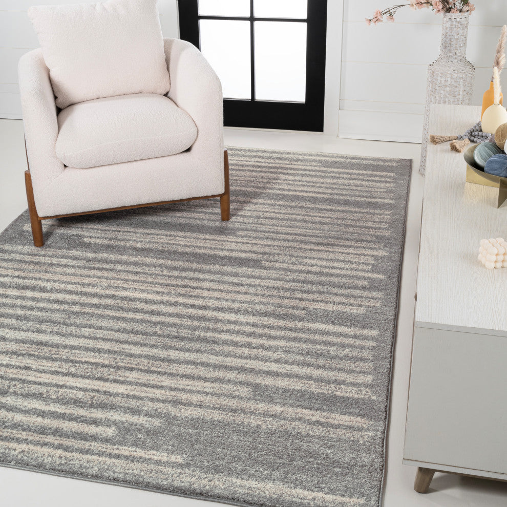 Khalil Modern Berber Stripe Gray/Cream 3 ft. x 5 ft. Area Rug