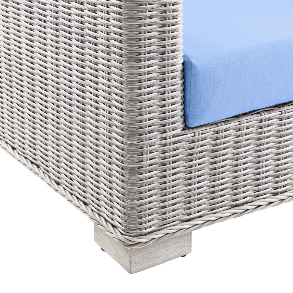 Lounge Sofa, Rattan, Wicker, Gray Blue, Modern, Outdoor Patio Cafe Bistro