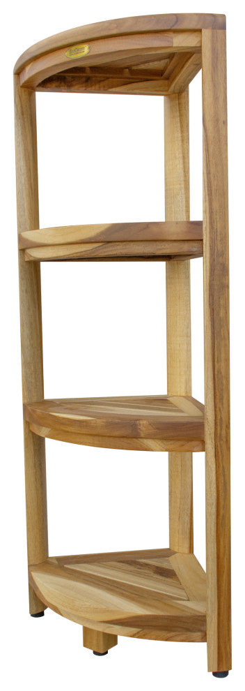 HomeRoots Teak Four Tier Corner Shelf, Natural Finish