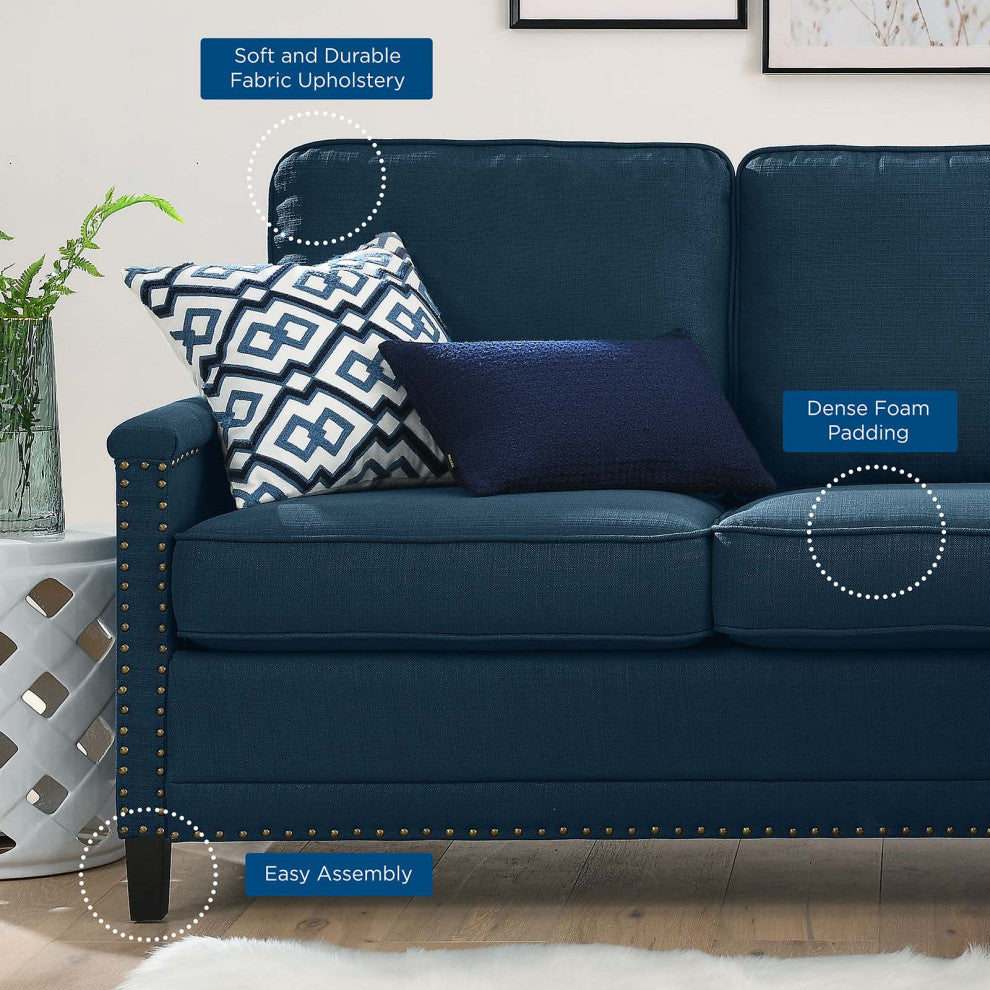 Sofa, Fabric, Navy Blue, Modern, Living Lounge Room Hotel Lobby Hospitality