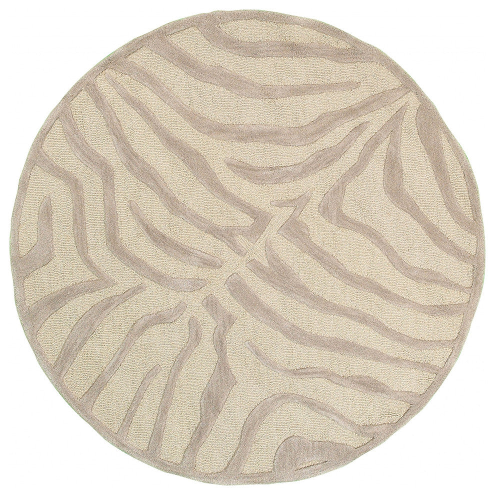 3' Round Taupe Zebra Pattern Area Rug
