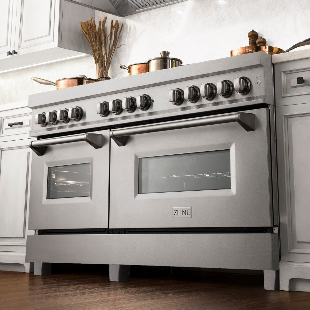 ZLINE 60" Dual Fuel Range, DuraSnow With Brass Burners RAS-SN-BR-60