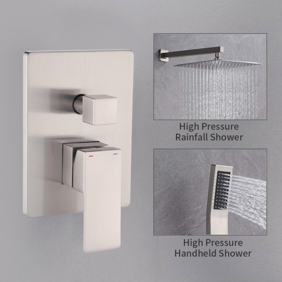 12" Wall Mounted Shower System Shower Combo, Brushed Nickel