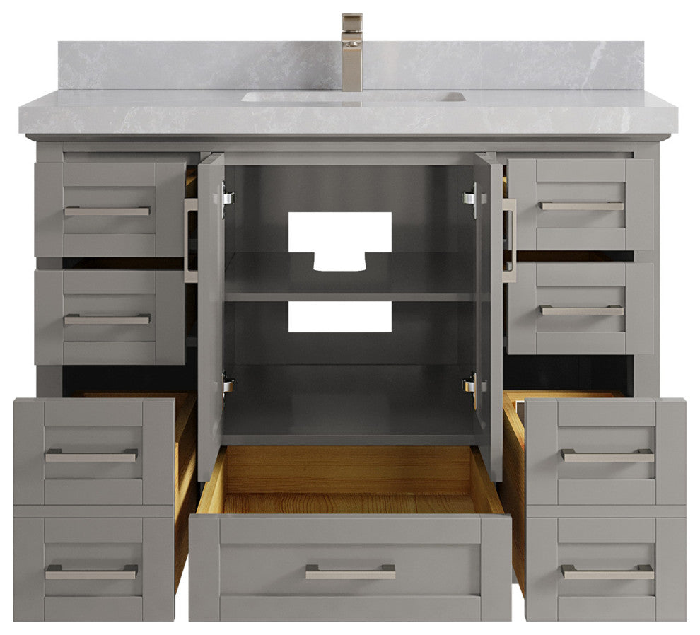 Boston 48 Single Sink Bath Vanity in Elephant Skin Gray 2" Pearl Gray