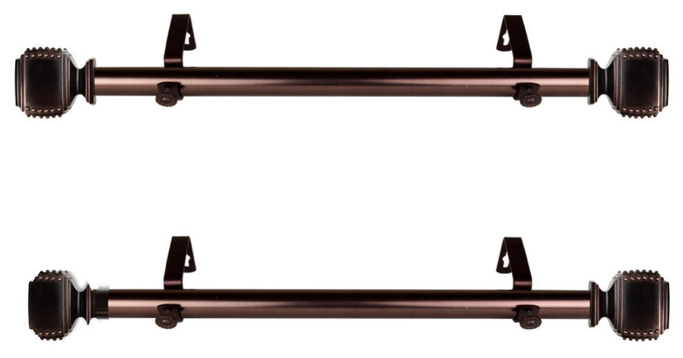 Studded 1" Side Curtain Rod 12-20" Long, Set of 2, Bronze
