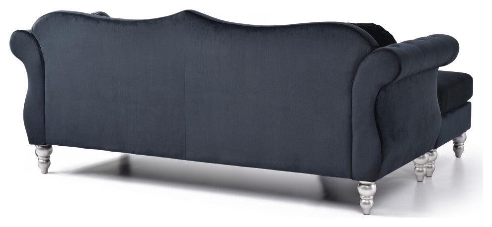 Hollywood Velvet Tufted sofa With Reversible Chaise, Black