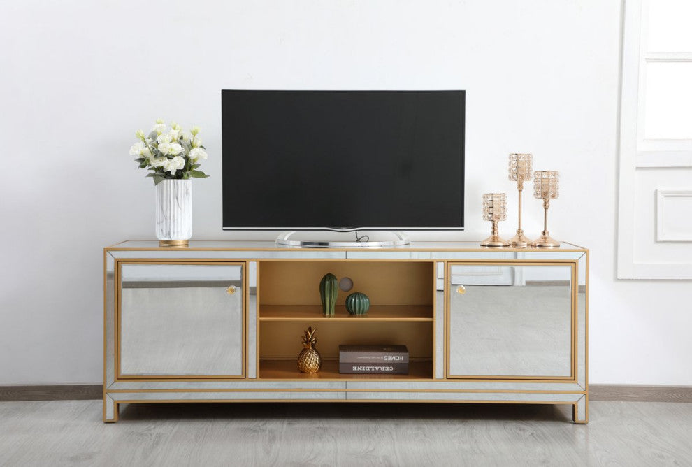 Elegant MF70172G Reflexion 72" Mirrored Tv Stand, Gold