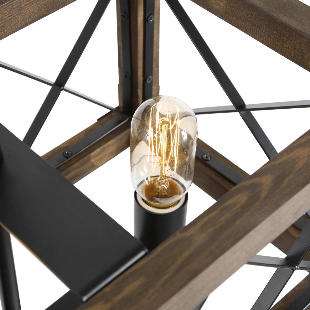 LNC 5-Light Farmhouse Rectangular Wood and Metal Kitchen Island Lighting