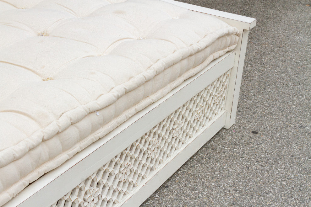 Very Long Antique White Floral Jali Daybed