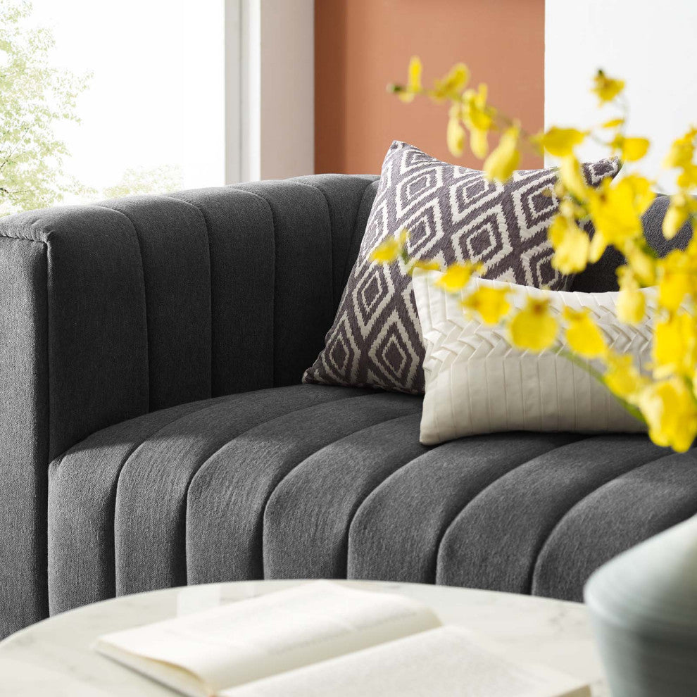 Tufted Sofa, Fabric, Dark Gray, Modern, Living Lounge Hotel Hospitality