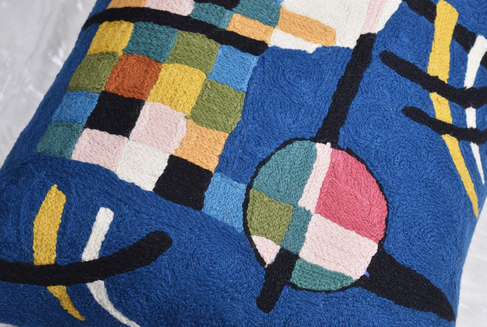 Lumbar Kandinsky Blue Modern Pillow Cover Counterweights HandEmbroidered 18x18