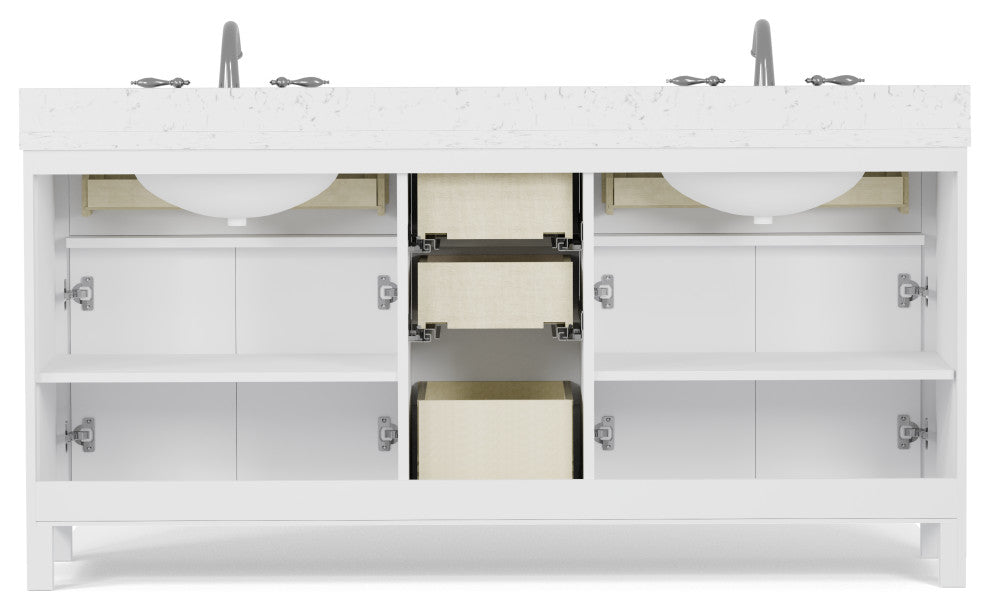 Caroline 72" Double Bath Vanity With Cultured Marble Quartz Top, White
