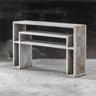 Uttermost Genara Wood Accent Console Table in Bone White and Oatmeal