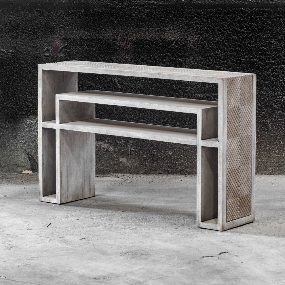 Uttermost Genara Wood Accent Console Table in Bone White and Oatmeal